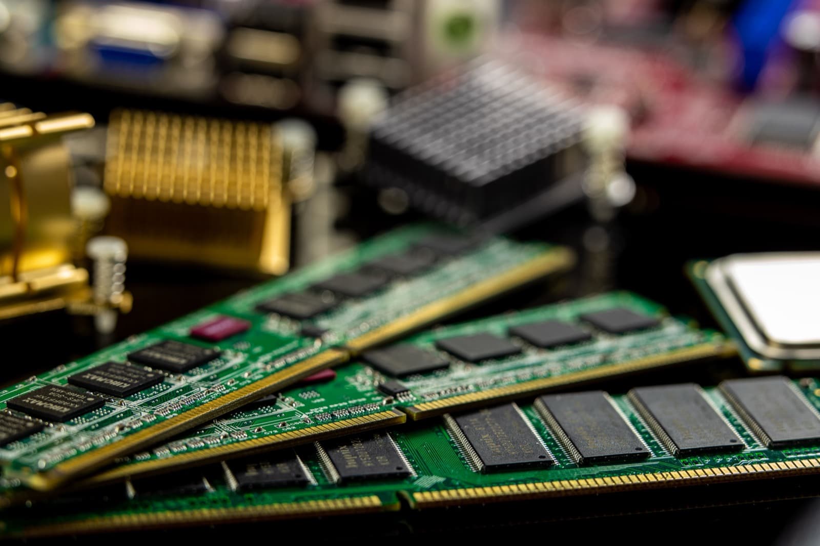 Close-up of computer RAM modules and heatsinks